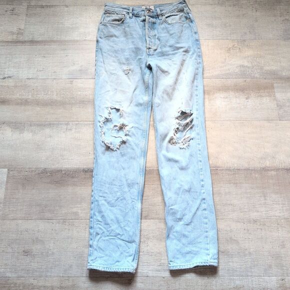 We Are Free Size 27 Tapered Jeans Women's Blue Distressed Button Fly - Picture 1 of 9